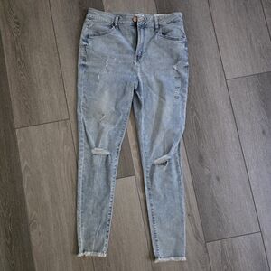 SO Blue High Rise Ankle Jeans with Distressed Detailing